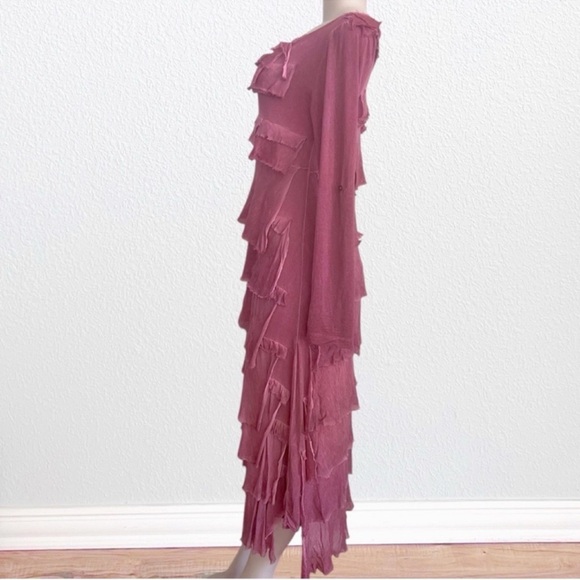 Made in Italy Silk Blend Tattered Layer Maxi Dress SZ M - Picture 3 of 8